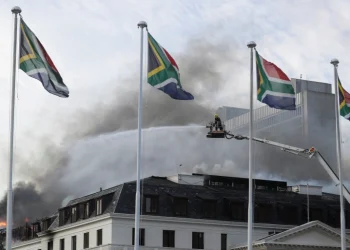 Fire at South Africa’s parliament flares up again