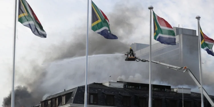 Fire at South Africa’s parliament flares up again