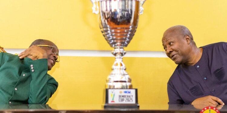 (Photos) Speaker Bagbin presents 2025 Democracy Cup to president Mahama ahead of game on September 5